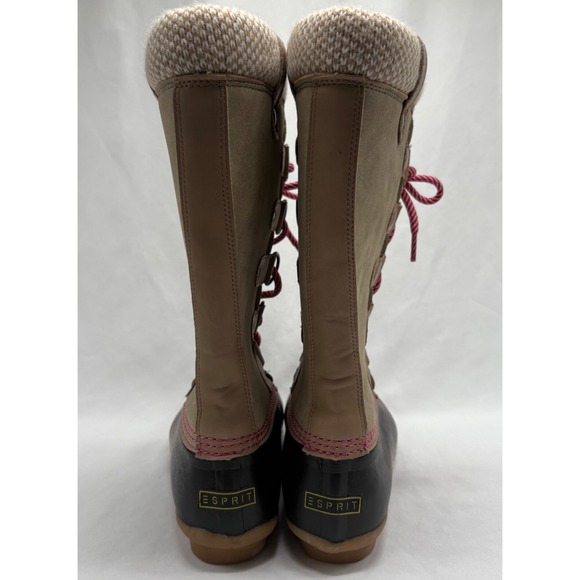 Esprit Belinda Tan Tall Lace Up Faux Fur Lined Knit Cuff Duck Boots Sz 7.5M - Picture 4 of 7